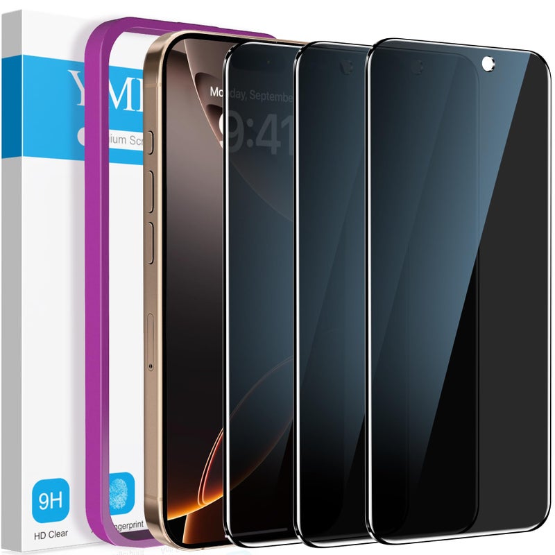 YMHML 3 Pack Compatible for iPhone 16 Pro Max Privacy Screen Protector Tempered Glass, Anti Spy Privacy Screen iPhone 16 Pro Max 6.9 Inch Accessories, Case Friendly Film, Easy Installation Tool - Image 1