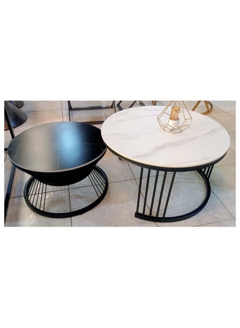 COFFEE TABLE ATTRACTIVE DESIGN METAL FRAME SET OF 2 PCS ROUND SHAPE FOR LIVING ROOM/ DINING HALL - Image 1