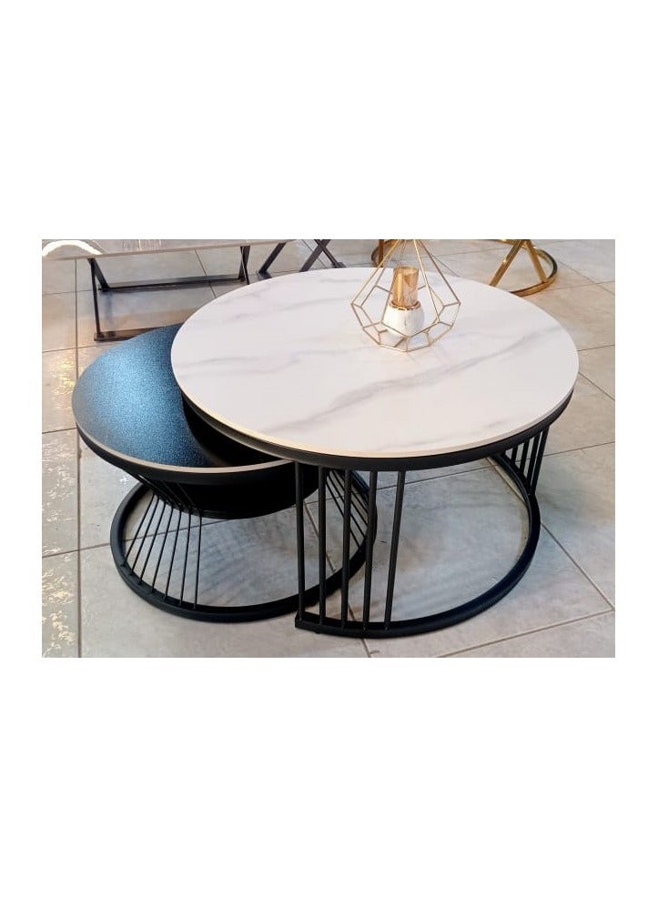 COFFEE TABLE ATTRACTIVE DESIGN METAL FRAME SET OF 2 PCS ROUND SHAPE FOR LIVING ROOM/ DINING HALL - Image 2