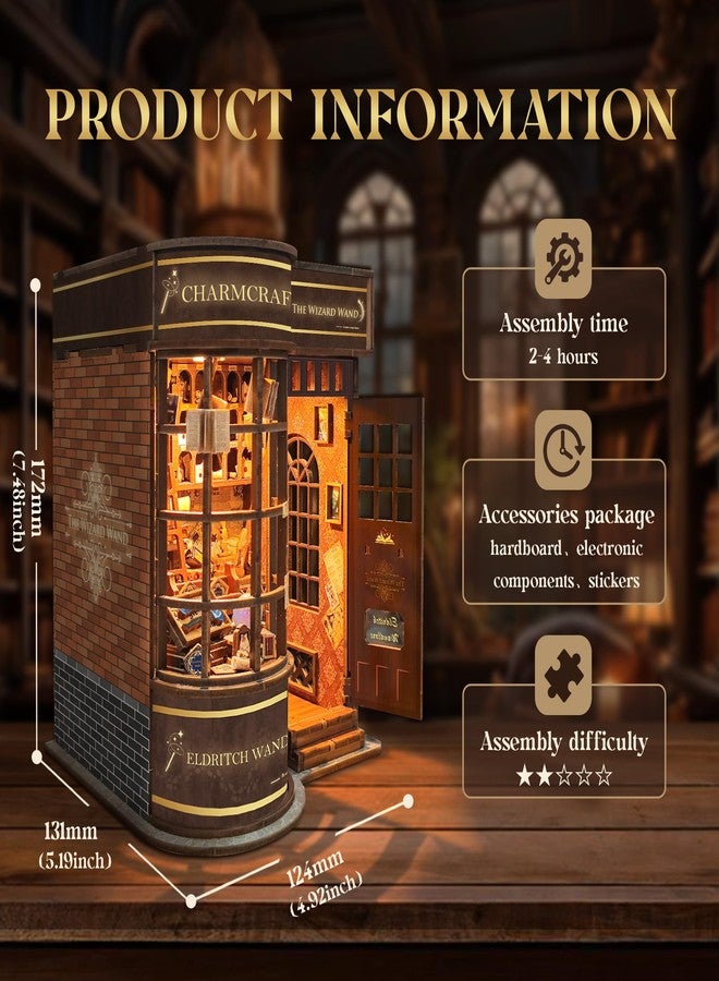 STRUCWOOD DIY Book Nook Kit with Magic Wand, 3D Wooden Puzzle, DIY Dollhouse Miniature Booknook Kit Creative Bookend Bookshelf Decor for Adults Teens -Magic Wand Shop(SQ-51) - Image 2
