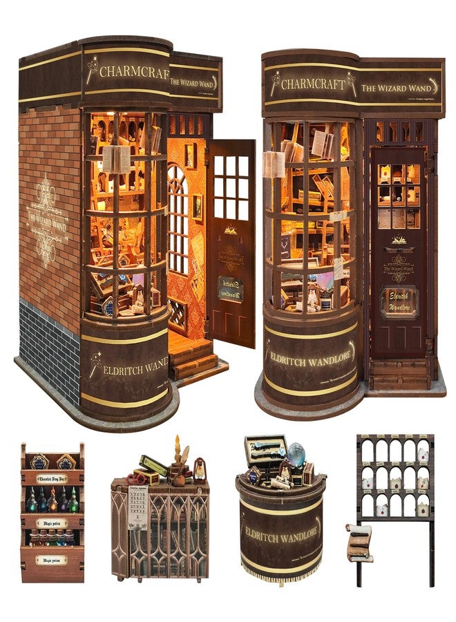 STRUCWOOD DIY Book Nook Kit with Magic Wand, 3D Wooden Puzzle, DIY Dollhouse Miniature Booknook Kit Creative Bookend Bookshelf Decor for Adults Teens -Magic Wand Shop(SQ-51) - Image 1