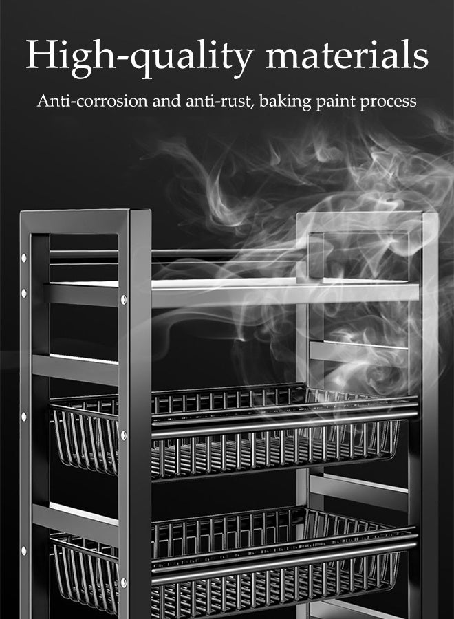 Spides Kitchen Storage Rack Heavy Duty Metal Kitchen Cabinet Shelf Organizer Counter 4 Tiers Floor Standing Movable Storage Rack with Detachable Basket Large Capacity Multifunctional Dual Row Shelving Unit for Kitchen Laundry Bathroom Pantry Basement Utility Room - Image 2