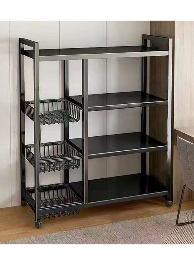 Spides Kitchen Storage Rack Heavy Duty Metal Kitchen Cabinet Shelf Organizer Counter 4 Tiers Floor Standing Movable Storage Rack with Detachable Basket Large Capacity Multifunctional Dual Row Shelving Unit for Kitchen Laundry Bathroom Pantry Basement Utility Room - Image 1
