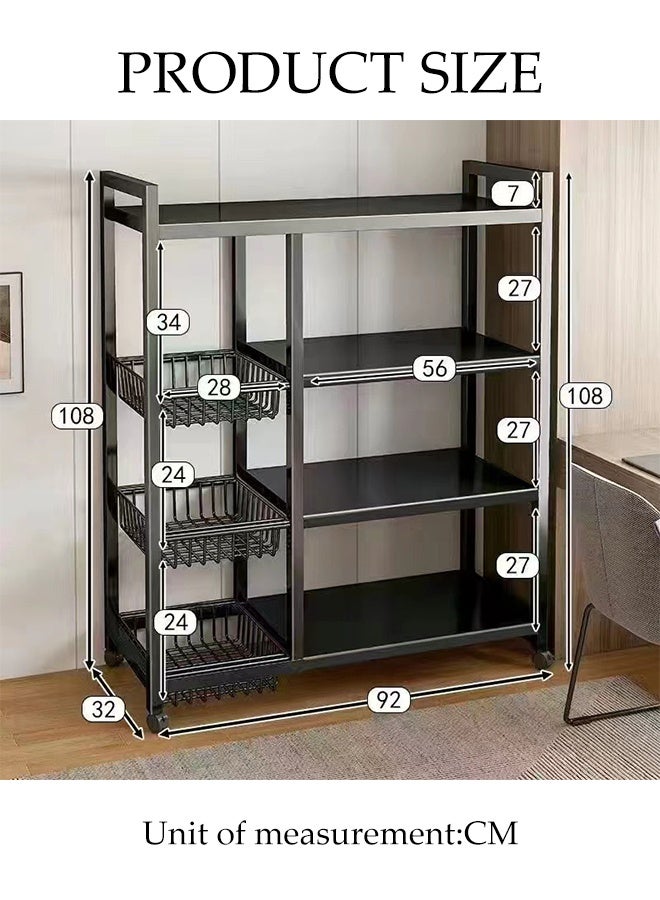 Spides Kitchen Storage Rack Heavy Duty Metal Kitchen Cabinet Shelf Organizer Counter 4 Tiers Floor Standing Movable Storage Rack with Detachable Basket Large Capacity Multifunctional Dual Row Shelving Unit for Kitchen Laundry Bathroom Pantry Basement Utility Room - Image 3