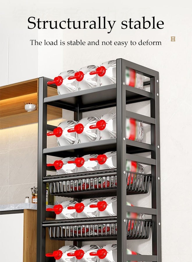 Spides Kitchen Storage Rack Heavy Duty Metal Kitchen Cabinet Shelf Organizer Counter 4 Tiers Floor Standing Movable Storage Rack with Detachable Basket Large Capacity Multifunctional Dual Row Shelving Unit for Kitchen Laundry Bathroom Pantry Basement Utility Room - Image 4