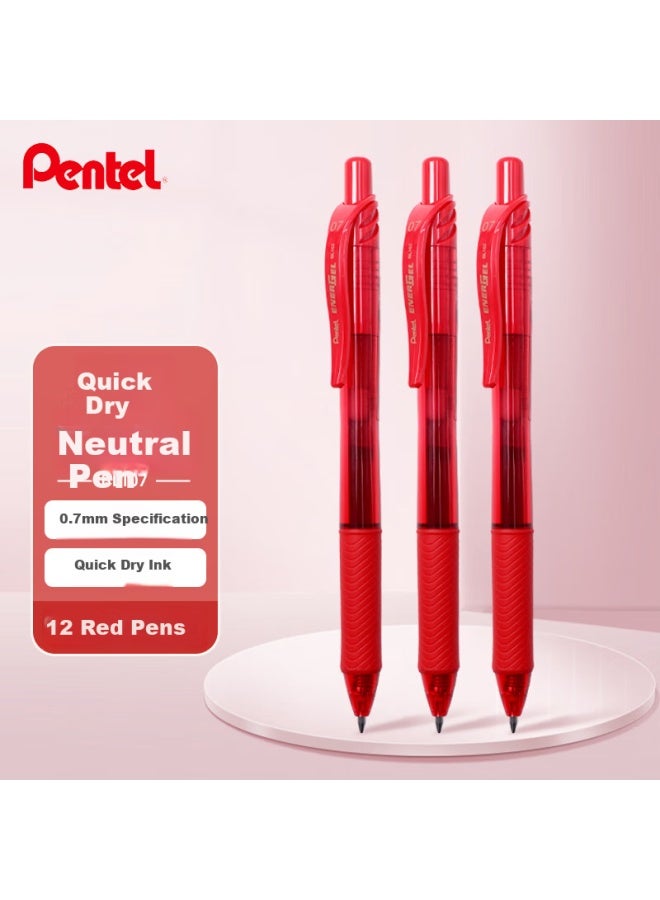 Pentel Bl107 Retractable Gel Pen 0.7Mm High-End Business Student Quick-Drying Water-Based Pen Office Supplies Stationery Red 12-Pack - Image 1