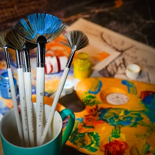 Artright Artist Fan Paintbrush Set of 5pcs, Professional Handmade Brushes for Acrylic & Watercolor Painting, Useful for Beginner & Professional, Seamless Synthetic Bristle (Size: 2 to 10) - Image 3