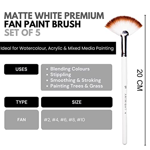Artright Artist Fan Paintbrush Set of 5pcs, Professional Handmade Brushes for Acrylic & Watercolor Painting, Useful for Beginner & Professional, Seamless Synthetic Bristle (Size: 2 to 10) - Image 4