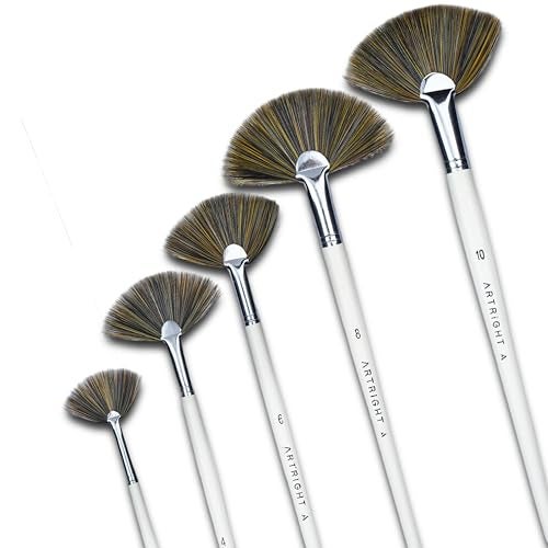 Artright Artist Fan Paintbrush Set of 5pcs, Professional Handmade Brushes for Acrylic & Watercolor Painting, Useful for Beginner & Professional, Seamless Synthetic Bristle (Size: 2 to 10) - Image 1