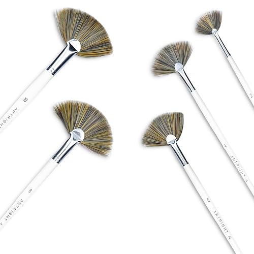 Artright Artist Fan Paintbrush Set of 5pcs, Professional Handmade Brushes for Acrylic & Watercolor Painting, Useful for Beginner & Professional, Seamless Synthetic Bristle (Size: 2 to 10) - Image 2