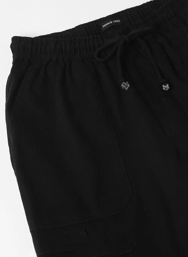 دينيس لينغو Slim Fit Black Men's Cotton Lycra Solid Cargo Trouser, Mid Rise, Full Length, Casual,