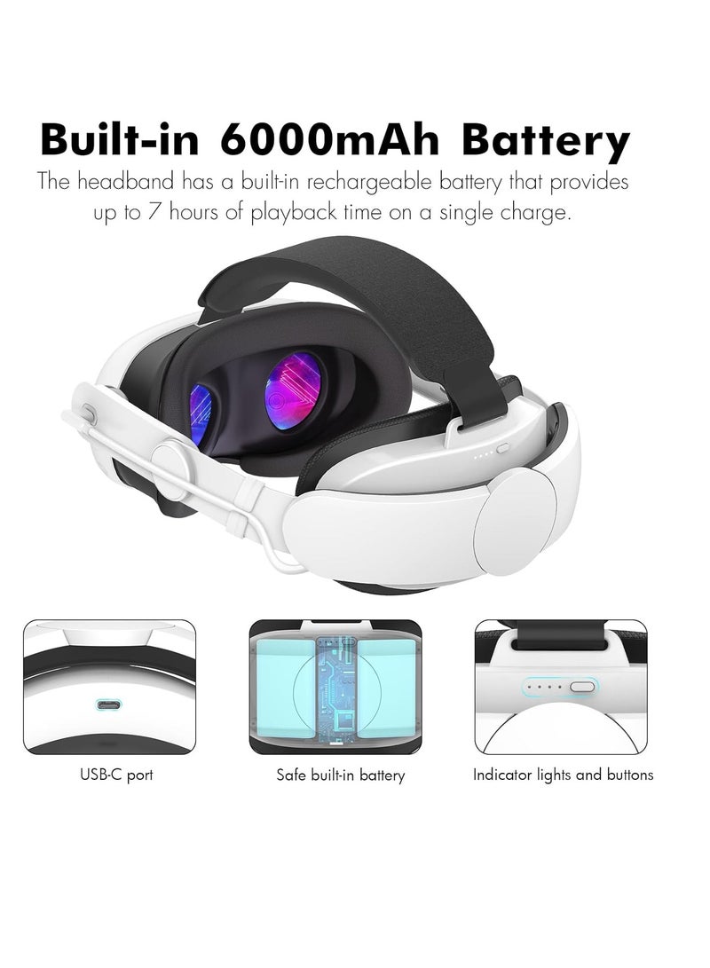 Battery Head Strap Compatible with Meta Quest 3, 6000mAh Elite Strap Replacement for Enhanced Comfort and Play Time, Adjustable Headstrap with Battery VR Accessories for Meta/Oculus Quest 3 - Image 3
