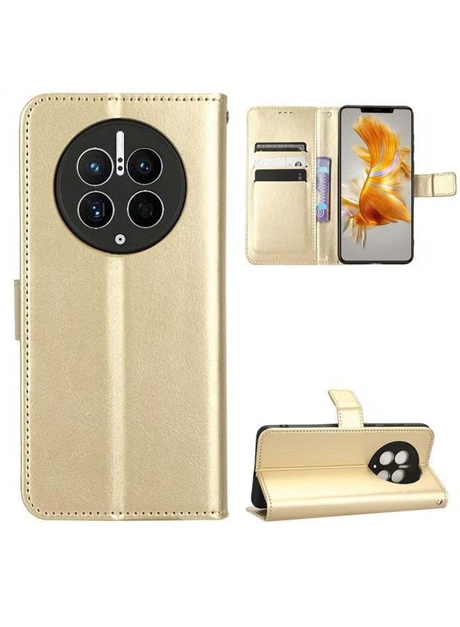 Huawei Mate 50 Pro Case, Retro Wear-resistant And Drop Resistant Portable Card Wallet Leather Flip Stand Phone Case, Suitable For Huawei Mate 50 Pro Protective Case Gold  - Image 1