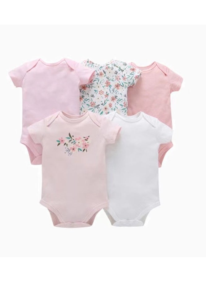 5-Piece Set Of pure Cotton Jumpsuits For Infants And Young Children, Short-Sleeved Crawling Clothes - Image 1