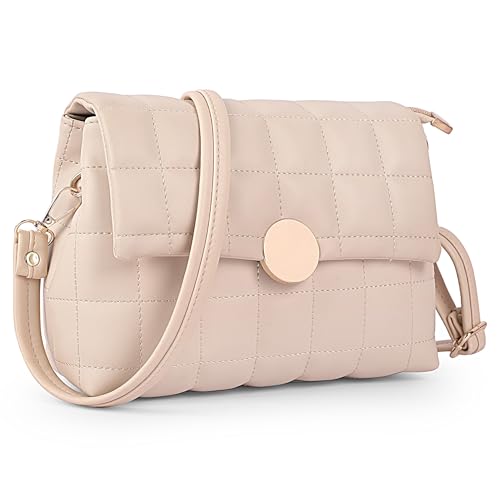 ADISA Women's Girls Quilted Cross Body Sling Bag with Height Adjustable Belt (SL5144_Off White) - Image 1