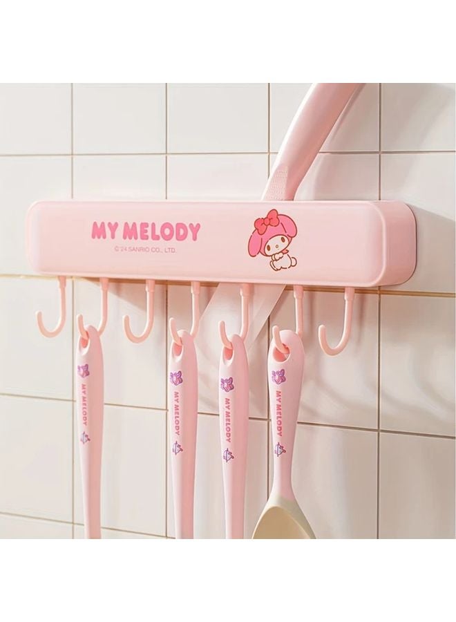 رف Purple Kulomi My Melody حائط رف خطاف 6 خطافات مثبت لاصق منظِّم موفر للمساحة - Image 2
