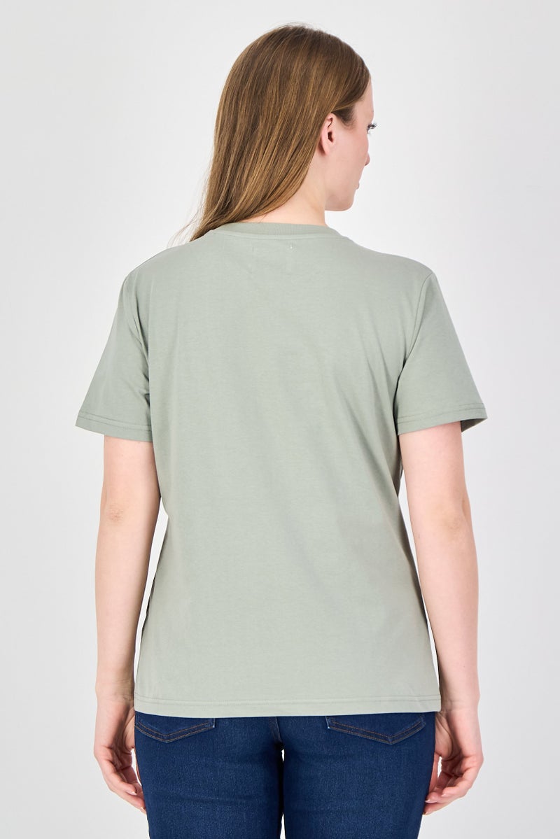 Fudo Comforts By Fudo Women Crew Neck Short Sleeve Plain T-Shirt, Olive - Image 3