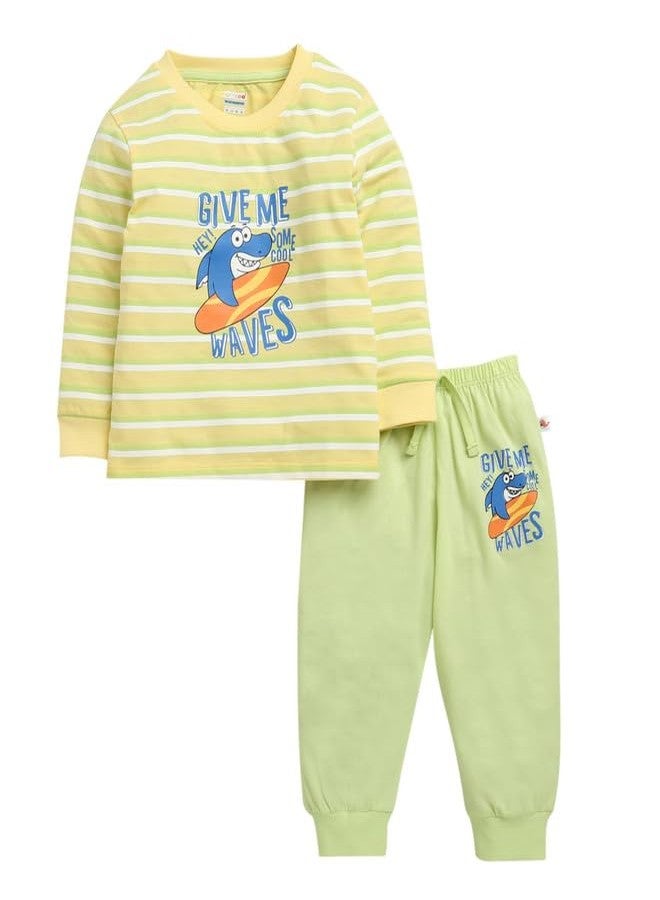BUMZEE طقم بيجاما وقميص قطني بأكمام طويلة للأولاد من BUMZEE باللونين الأصفر والأخضر الليموني - مقاس 18-24 شهرًا (Peb10389E-ylw) - Image 1
