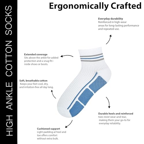 BALENZIA SocksXpress Men's Cushioned High Ankle Sports/Gym Socks (Free Size) Made with 100% Cotton & Spandex. Pack of 3 (Multicolour) | Terry/Towel Ankle Socks for Men. - Image 4