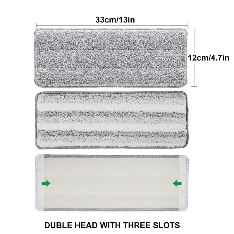 HiBaby Flat Mop Pads, 3 Pack 13" X 4.9" Microfiber Mop Pad/Refill/Head, Mop Pads Washable Microfiber Squeeze Cleaning Mop Heads Replacement - White and Grey - Image 4