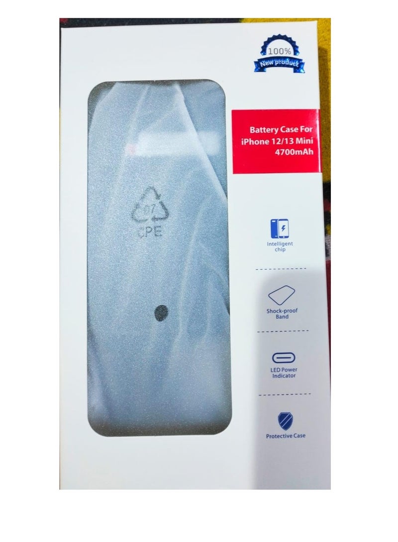 حافظة بطارية لهاتف iPhone 13 mini/12 Mini، بطارية محمولة قابلة للشحن بسعة 4700 مللي أمبير في الساعة ممتدة  - Image 1