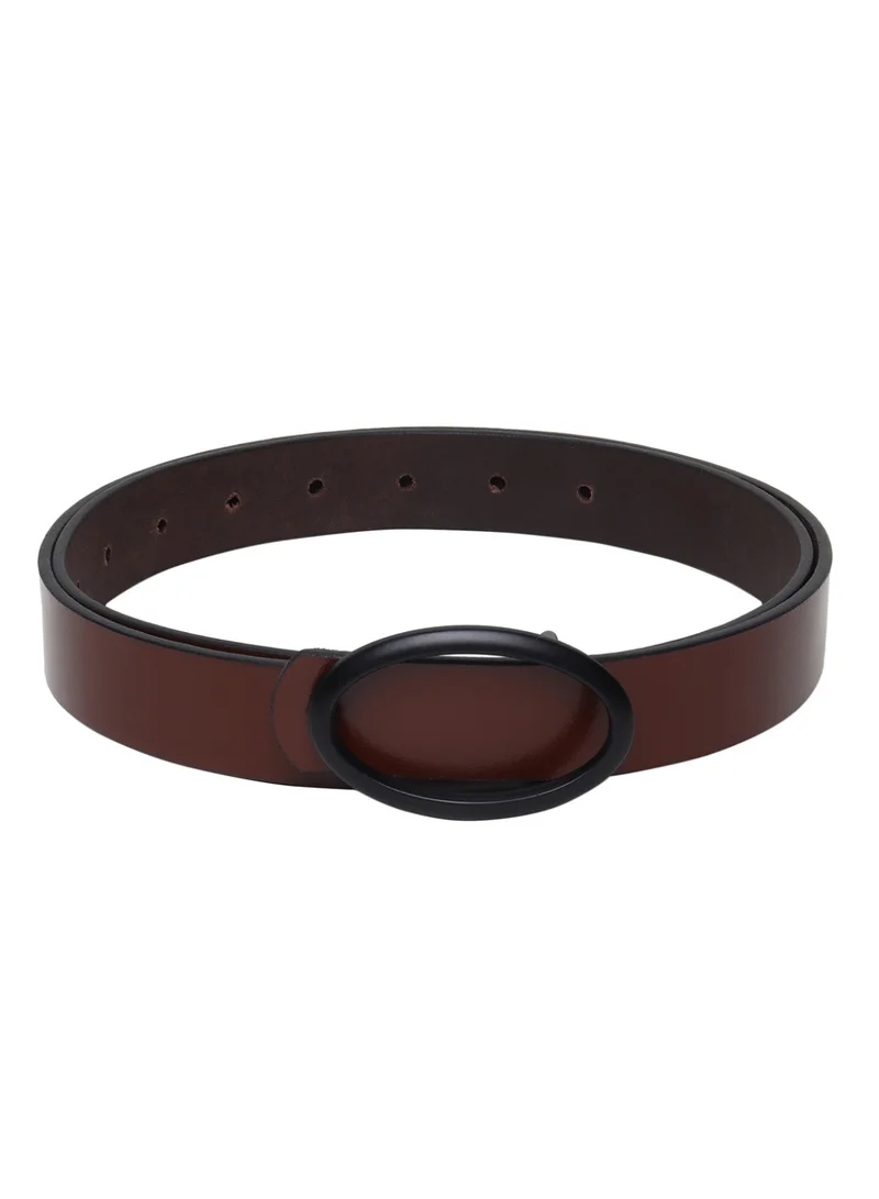 تيك وود Teakwood Leathers Women's Genuine Leather Belt | Brown Leather Finish | Matte Black Oval Buckle | Slim Waist Belt | Adjustable Fit | Comfortable Daily Wear | Casual, Formal, Office & Party Wear