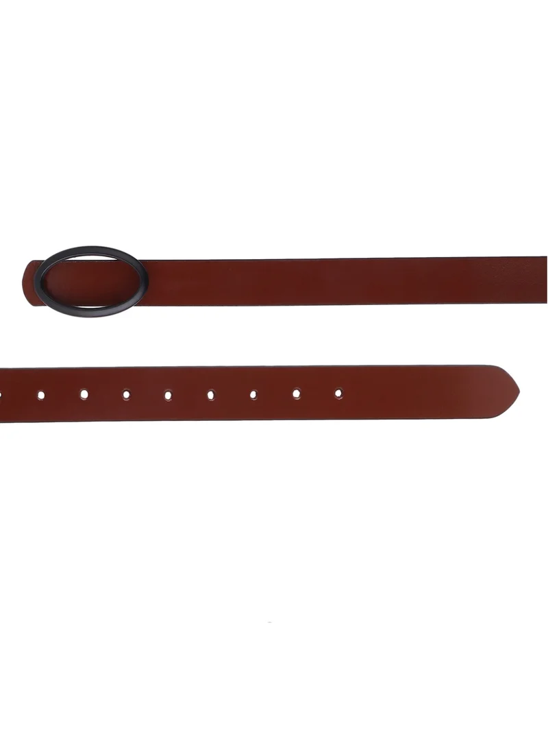 Teakwood  Teakwood Leathers Women's Genuine Leather Belt | Brown Leather Finish | Matte Black Oval Buckle | Slim Waist Belt | Adjustable Fit | Comfortable Daily Wear | Casual, Formal, Office & Party Wear for Women | Best Price UAE