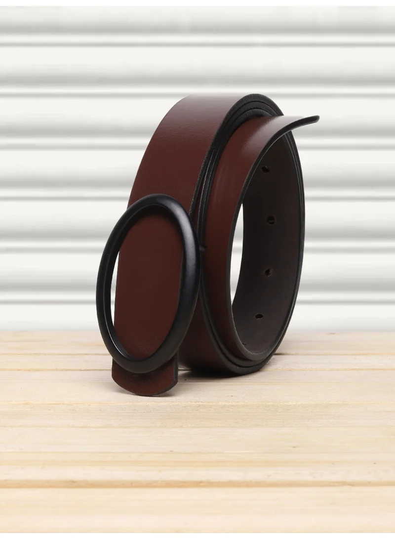 تيك وود Teakwood Leathers Women's Genuine Leather Belt | Brown Leather Finish | Matte Black Oval Buckle | Slim Waist Belt | Adjustable Fit | Comfortable Daily Wear | Casual, Formal, Office & Party Wear