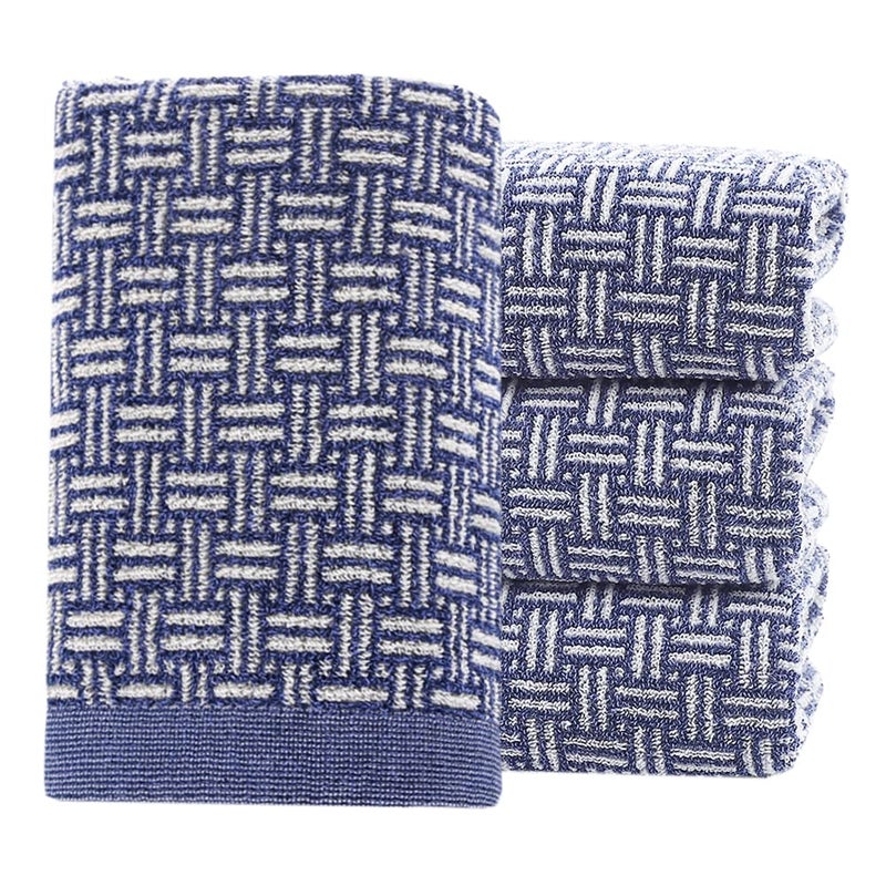 Pidada Hand Towels Set of 4 Checkered Pattern 100 Cotton Absorbent Soft Decorative Towel for Bathroom 134 x 291 Inch Blue