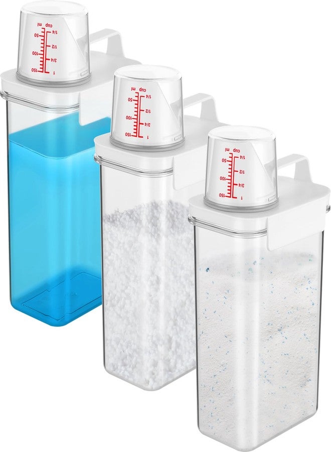 Lnrueg 3 PCS Liquid Laundry Detergent Dispensers, 61oz Laundry Bead Dispenser, Clear Airtight Fabric Softener Container, Liquid Detergent Box for Laundry Room Organization and Storage with Measuring Cup - Image 1
