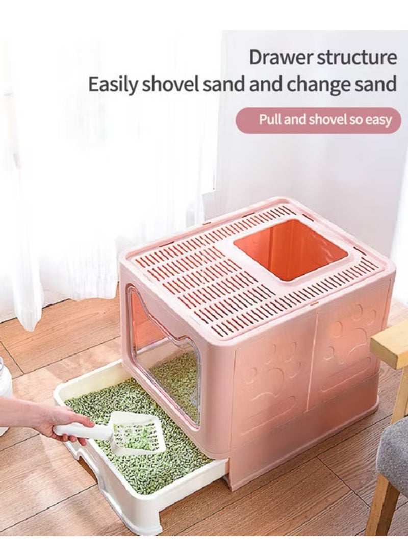 Generic - Two-Way Foldable Drawer Type Cat Litter Box Pink 51x41x38cm - Image 1
