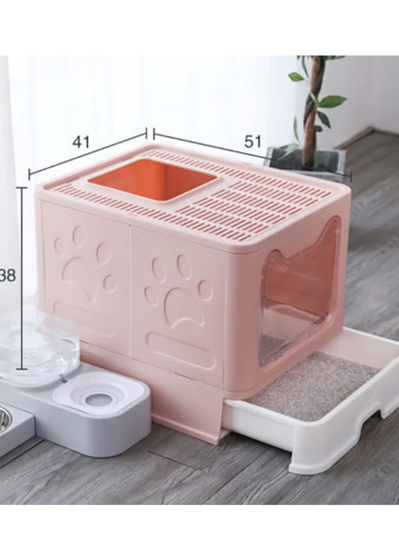 Generic - Two-Way Foldable Drawer Type Cat Litter Box Pink 51x41x38cm - Image 1
