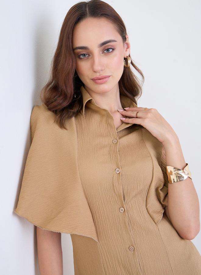 Styli Brown Textured Shirt Maxi Dress - Image 4