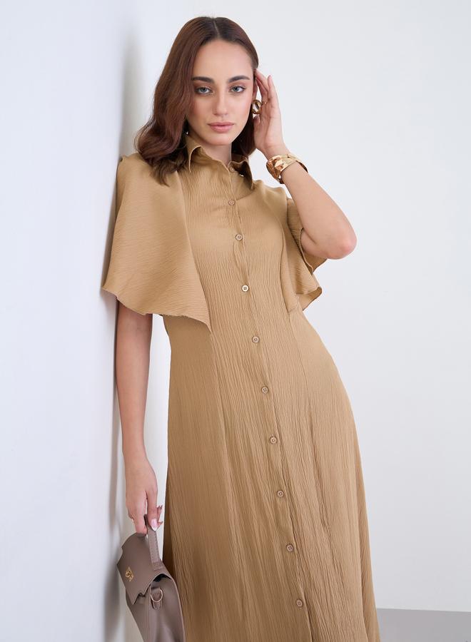 Styli Brown Textured Shirt Maxi Dress - Image 1