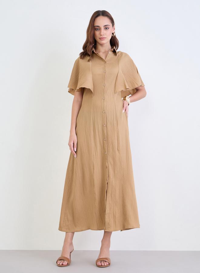 Styli Brown Textured Shirt Maxi Dress - Image 3