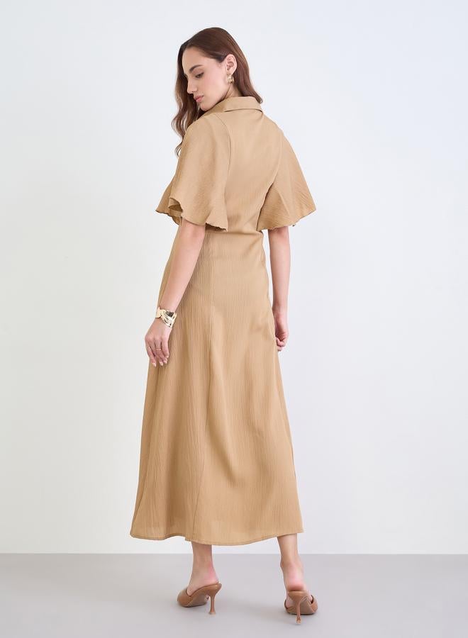 Styli Brown Textured Shirt Maxi Dress - Image 5