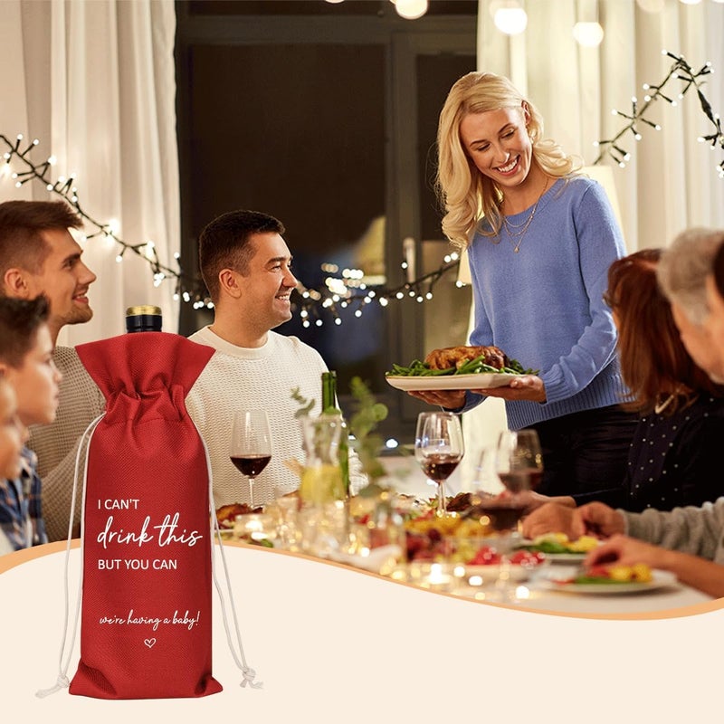 XFW Red I Cant Drink This But You Can Pregnancy Announcement for Grandparents Aunt Parents New Mom Dad Pregnancy Announcement Wine Bag - Image 2