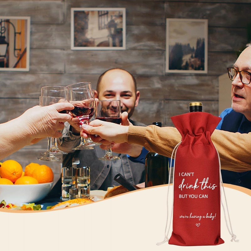 XFW Red I Cant Drink This But You Can Pregnancy Announcement for Grandparents Aunt Parents New Mom Dad Pregnancy Announcement Wine Bag - Image 4