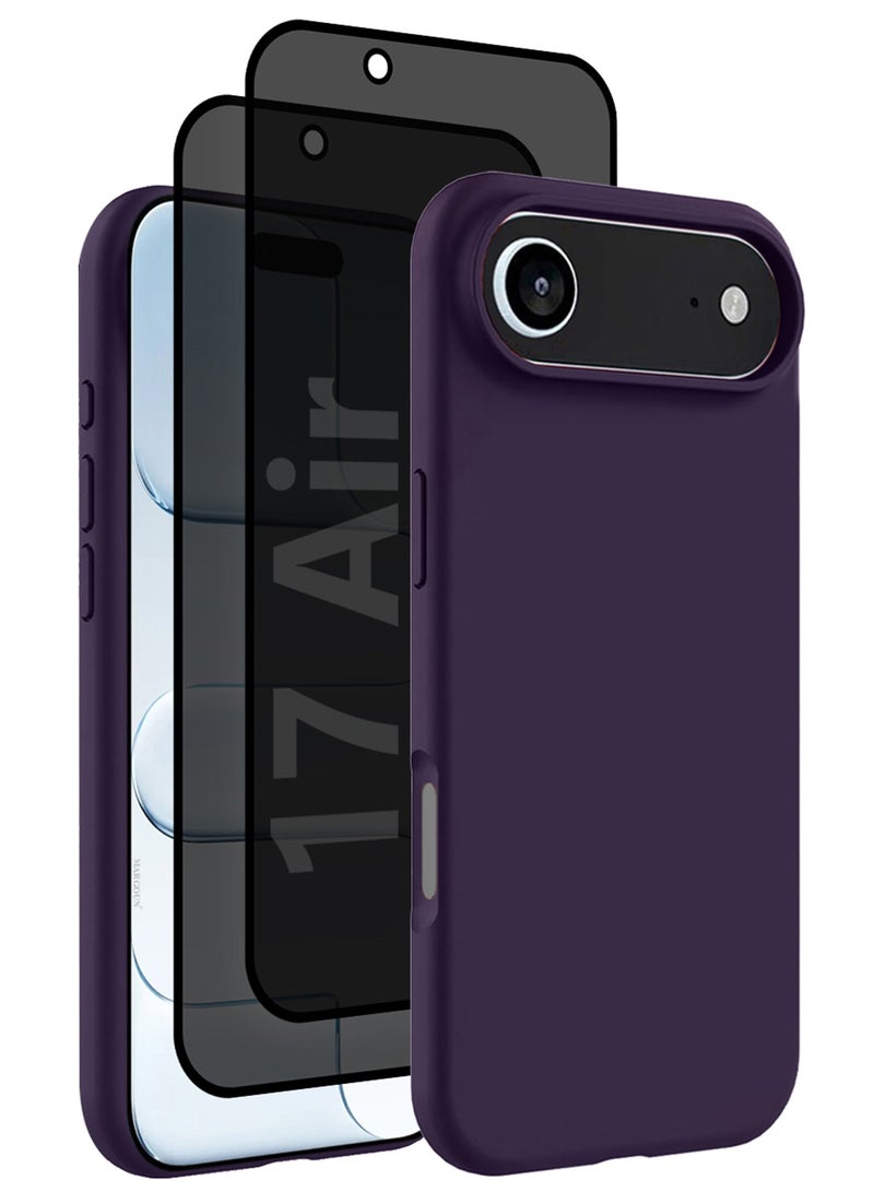 3Packs Liquid Silicone Protective Phone Case for iPhone 17 Air , Soft Anti-Scratch Microfiber Lining Utra Slim Drop Protection Phone Cover with Two Privacy Screen Protectors - Purple