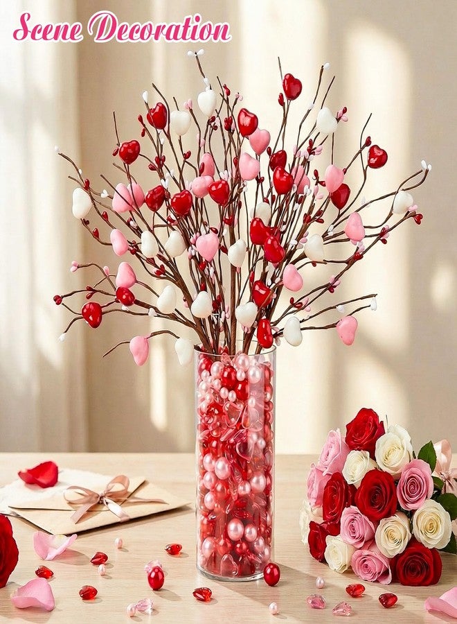 Giegxin 187 Pcs Valentines Decorations Artificial Hearts Flowers Berry Stems Gifts, Vase Fillers Red and Pink Valentine Heart Shaped Filler for Wedding Anniversary Vase Filler Party Decor - Image 4
