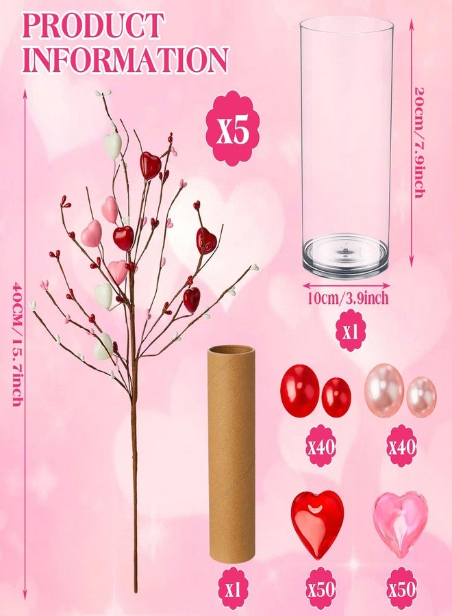 Giegxin 187 Pcs Valentines Decorations Artificial Hearts Flowers Berry Stems Gifts, Vase Fillers Red and Pink Valentine Heart Shaped Filler for Wedding Anniversary Vase Filler Party Decor - Image 3
