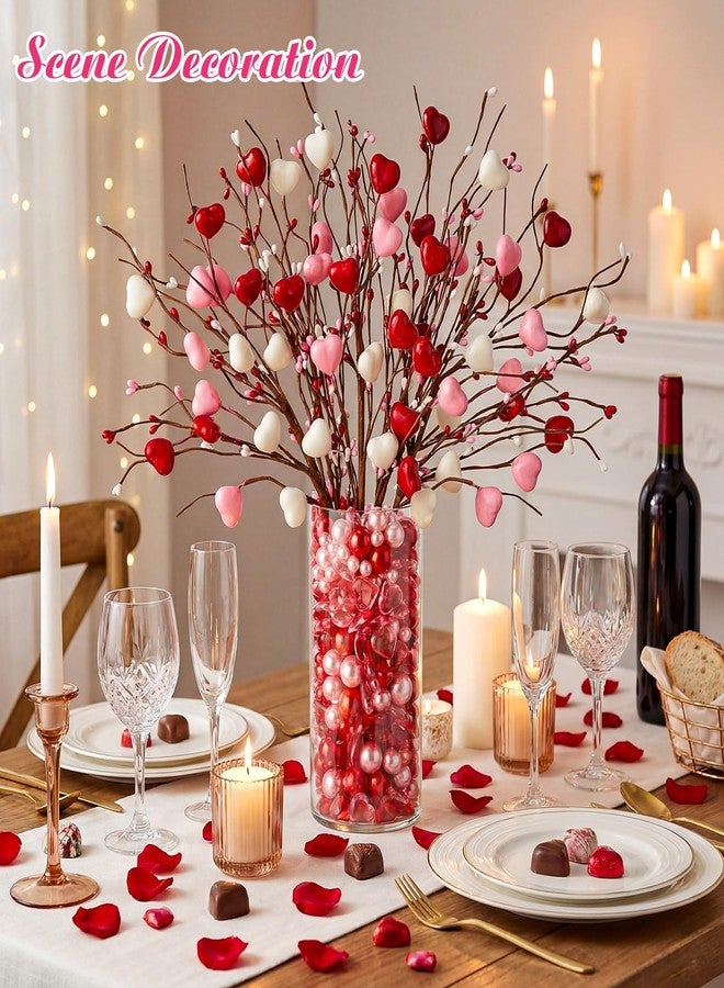 Giegxin 187 Pcs Valentines Decorations Artificial Hearts Flowers Berry Stems Gifts, Vase Fillers Red and Pink Valentine Heart Shaped Filler for Wedding Anniversary Vase Filler Party Decor - Image 2