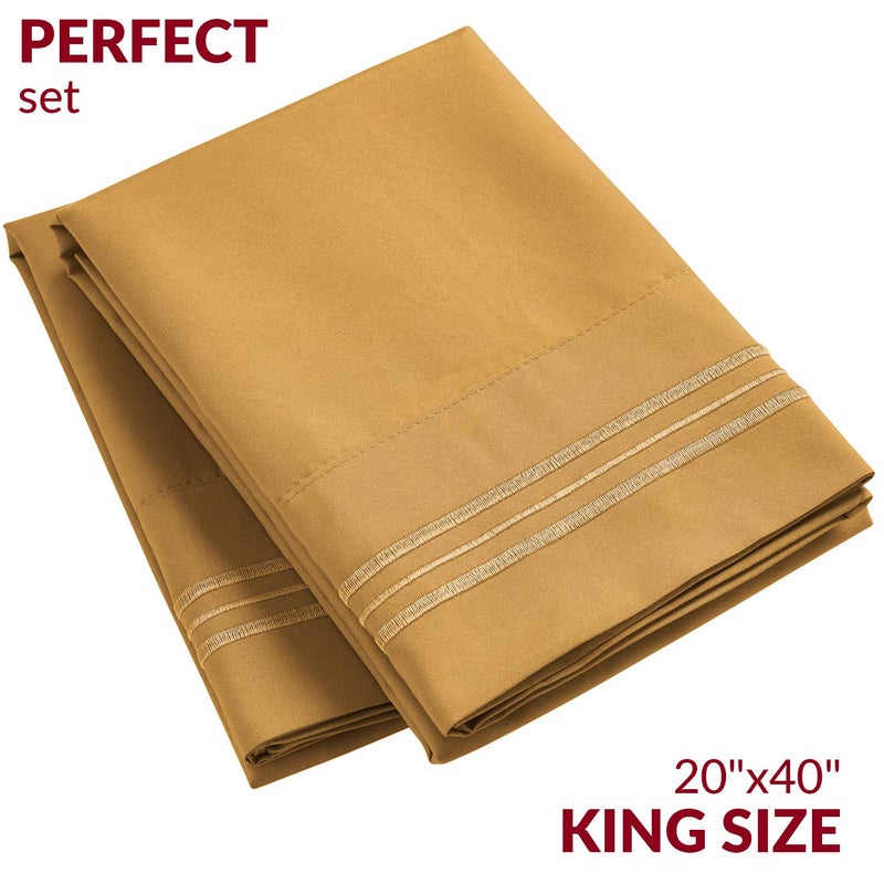 Mellanni Pillow Cases - 2 PC Iconic Collection Pillowcases - Luxury  Extra Soft  Cooling Pillow Covers - Envelope Closure (King 20"" x 40""  Gold) - Image 2