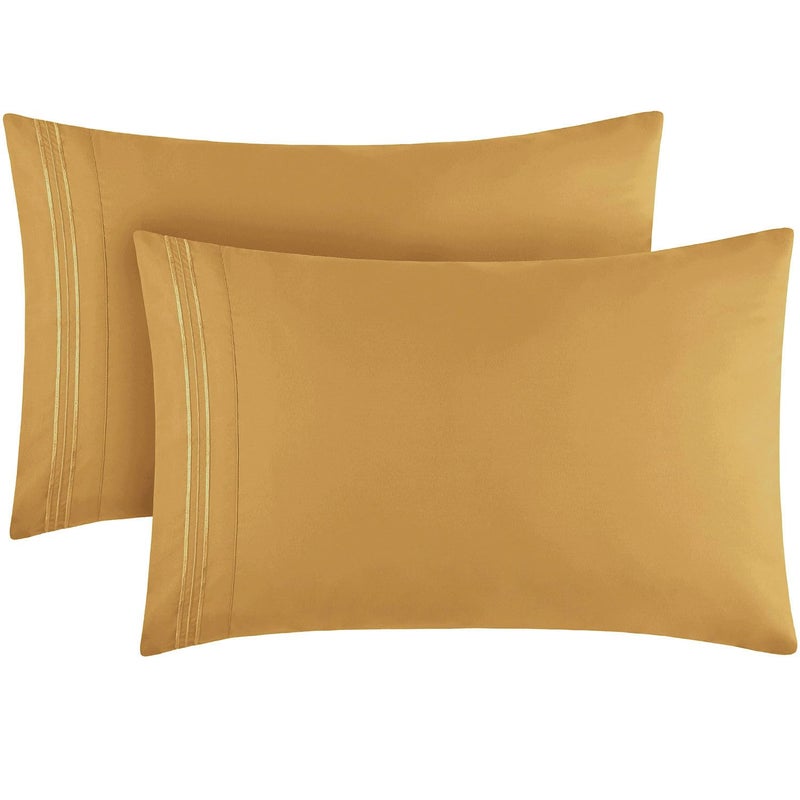 Mellanni Pillow Cases - 2 PC Iconic Collection Pillowcases - Luxury  Extra Soft  Cooling Pillow Covers - Envelope Closure (King 20"" x 40""  Gold) - Image 1