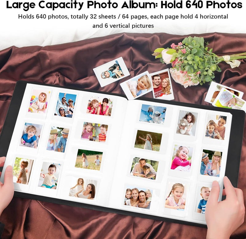 Veicevol 640 Pockets Photo Album for Fujifilm Instax Mini Camera, Leather Cover, Photo Album for Instax Mini 12 11 9 40 90 8 7 Evo LiPlay Instant Camera, (Black) - Image 2
