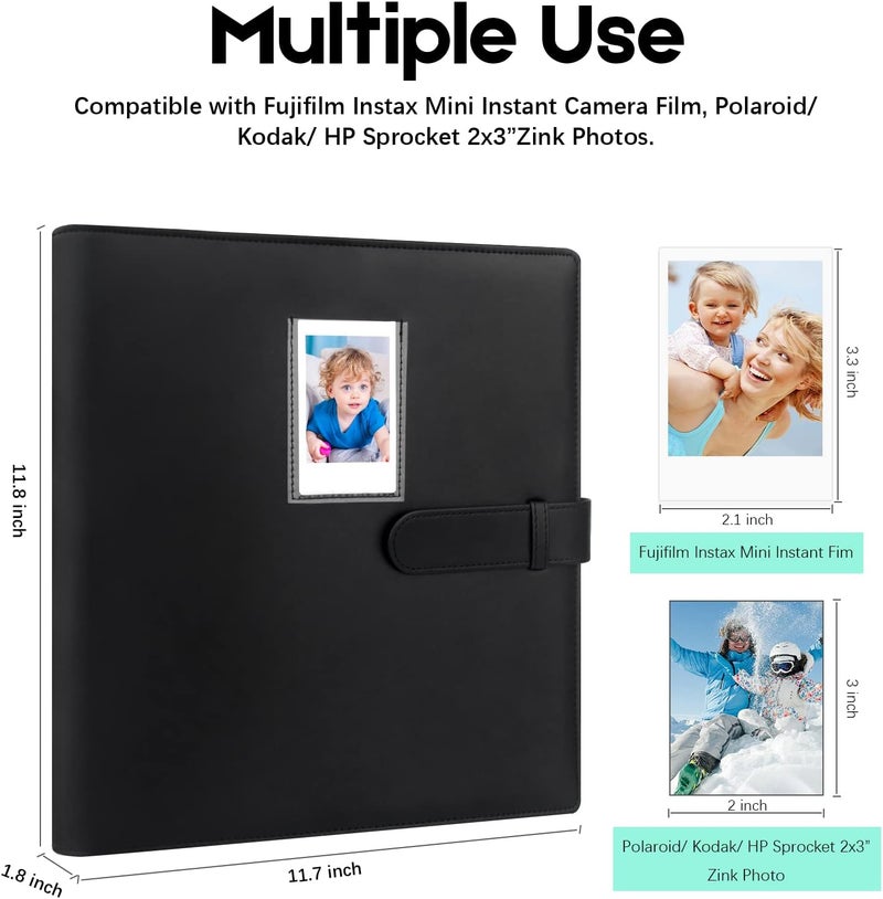 Veicevol 640 Pockets Photo Album for Fujifilm Instax Mini Camera, Leather Cover, Photo Album for Instax Mini 12 11 9 40 90 8 7 Evo LiPlay Instant Camera, (Black) - Image 3