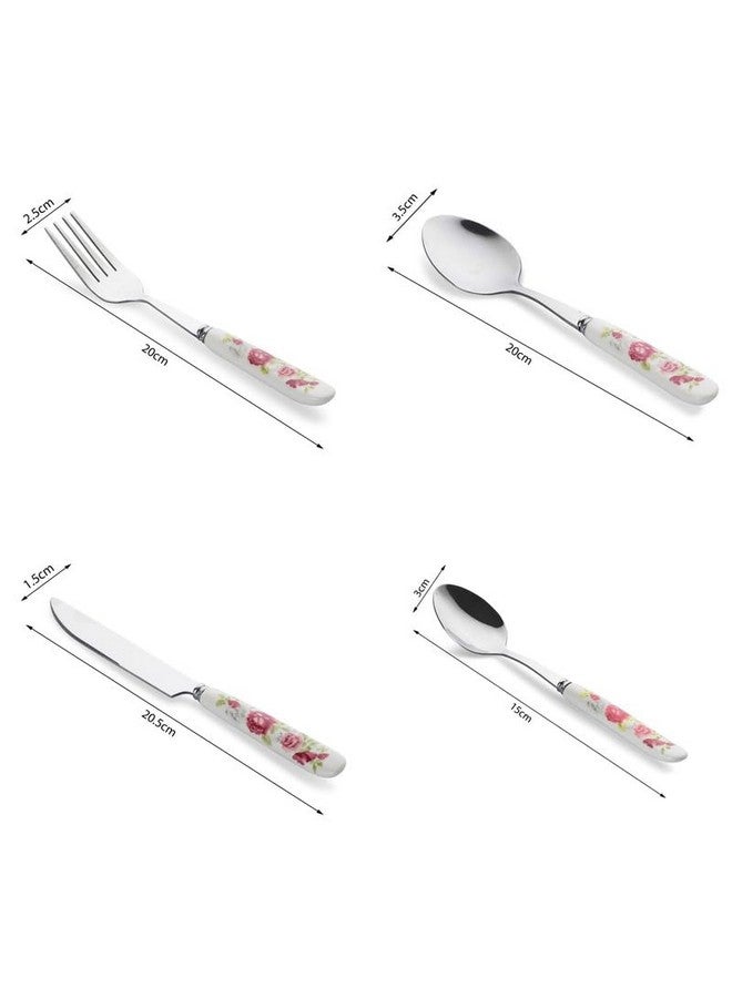 MGeezz Stainless Steel Spoons, Forks & Knives Set of 24 with Stand and Ceramic Handle (Pink Rose) - Image 5
