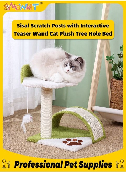 Cat Scratching Posts for Indoor Cats Featuring with Cloud-Shaped Jumping Platform and Arched Scratching Board Sisal Rope Cat Scratcher Tree with Hanging Mouse Plush Toy