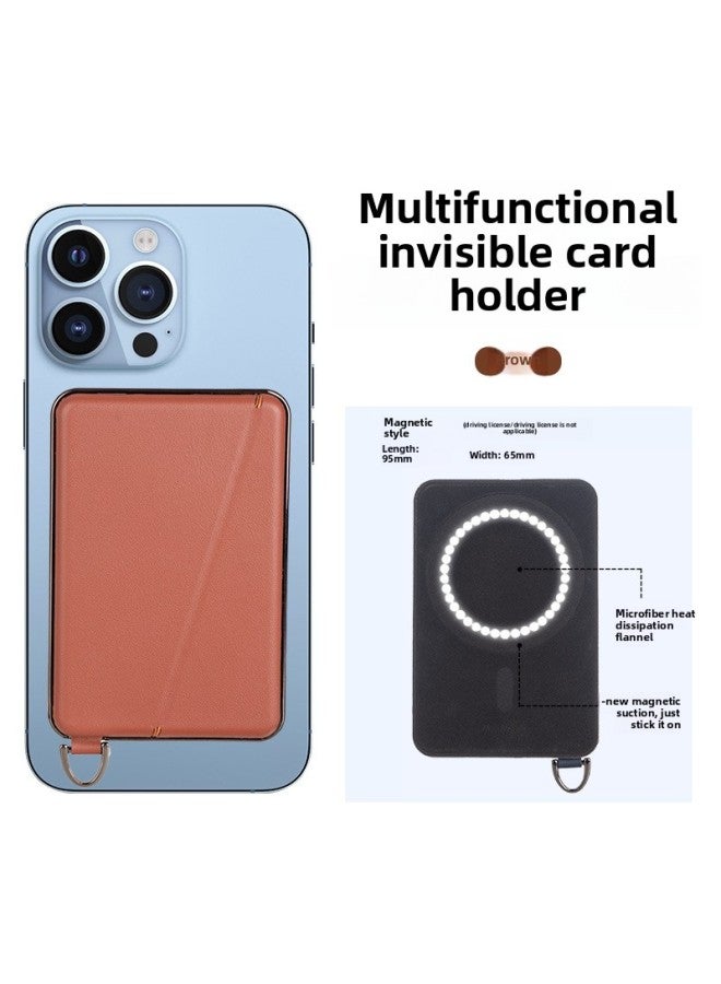 Magnetic Card Holder MagSafe Universal Mobile Phone Holder Invisible Lazy Desktop Fashion Leather Shell Card Holder-Color:light Brown-Style:electroplating Magnetic Attraction - Image 1