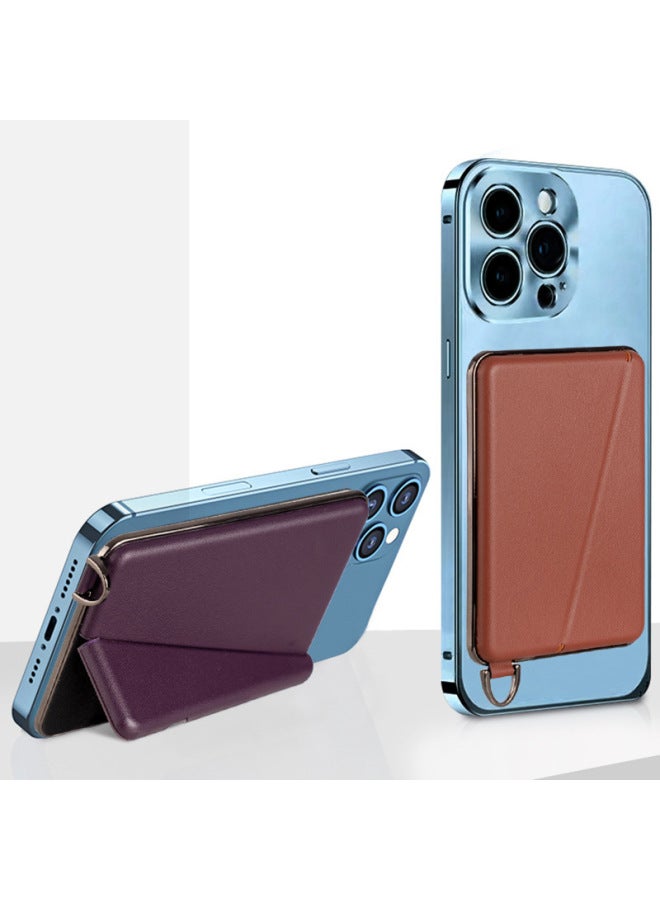 Magnetic Card Holder MagSafe Universal Mobile Phone Holder Invisible Lazy Desktop Fashion Leather Shell Card Holder-Color:light Brown-Style:electroplating Magnetic Attraction - Image 3